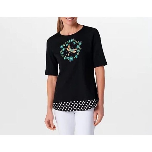 Quacker Factory Tops Quacker Factory Embellished Top Polka Dot Hem